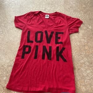 PINK Victoria's Secret Red V-Neck Tee size S.